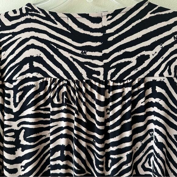 Michael Kors Sheath Dress Roll Tab Sleeves Zebra Print Black Cream Womens Medium - Picture 5 of 14